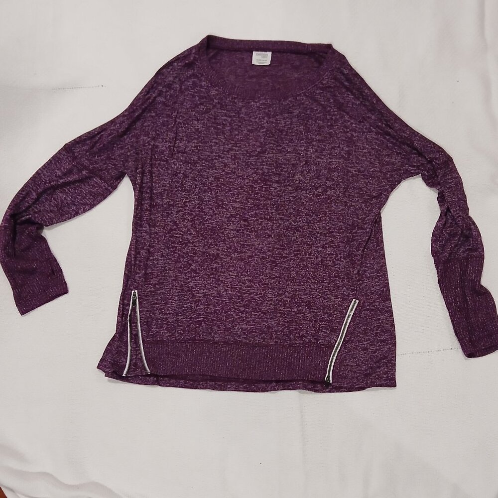Danskin Now Long Sleeved Heathered Eggplant Top w/ Zippered Embellishments - XL